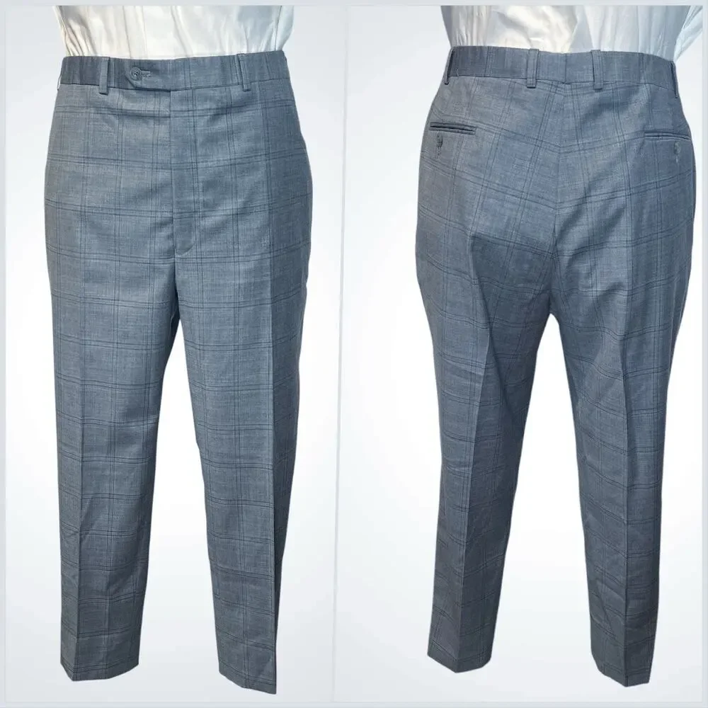 Hart Schaffner Marx New York Fit 48R 41x27 Blue Plaid Classic Suit